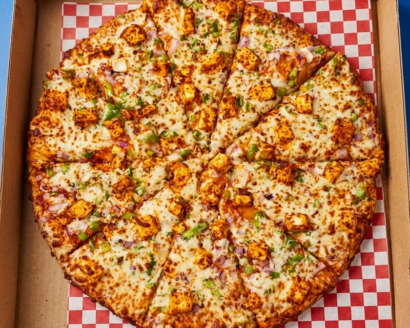 Tandoori Paneer Pizza topped with tandoori-marinated paneer at City South Pizza Winnipeg